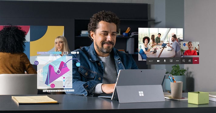 Man using Microsoft Teams video conferencing